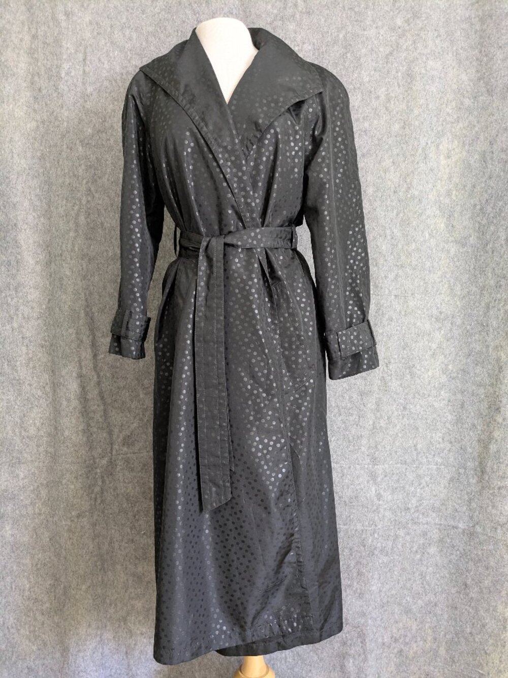 Vintage Jean Galle for I Magnin 80s Black Poly Trench Coat Med